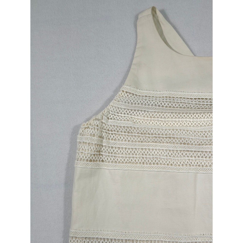 LOFT Lace Stripe Shift Dress Womens Size 8 Ivory Linen Cotton Sleeveless Lined - Picture 9 of 15